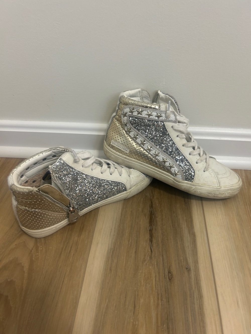 Vintage Havana Silver Glitter & Tan High-Top Sneakers